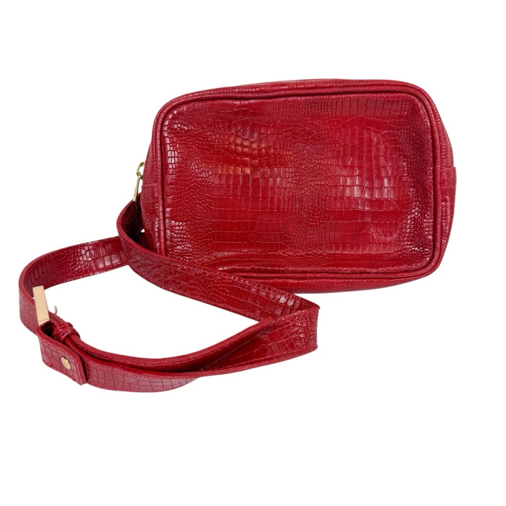 ADA Collection‎ Cassandra Croco-Embossed Red Leather Belt Bag Fanny Pack